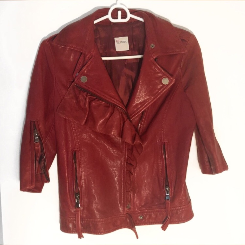 Red Valentino Ruffled Leather Jacket - Picture 7 of 8